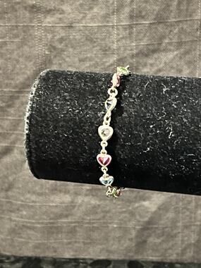 Vintage 925 Sterling Silver Italy GLO Multi Colored Heart Shaped Bracelet